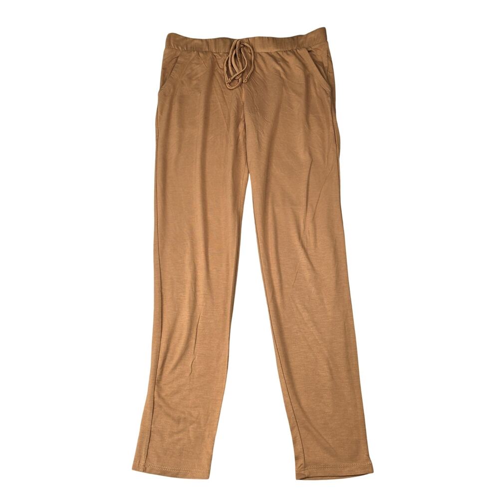 Tresics Pants Womens Small Brown Jersey Jogger Elastic Waist Pockets Lounge Gym